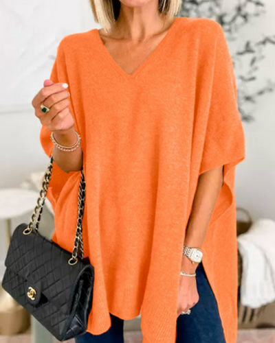Erica | V Neck Loose Fit Solid Poncho Tee