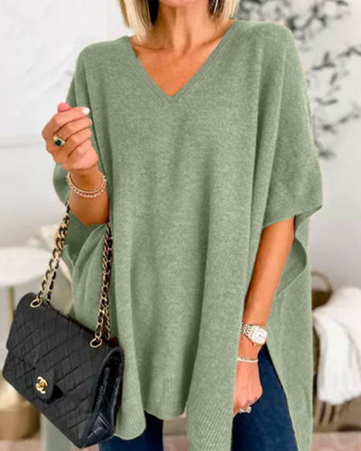 Erica | V Neck Loose Fit Solid Poncho Tee