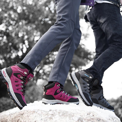Botas de caminhada ao ar livre de tamanho grande das mulheres dos homens antiderrapante rendas até escalada inverno preto quente pele tênis tamanho 42 trekking caminhadas sapato