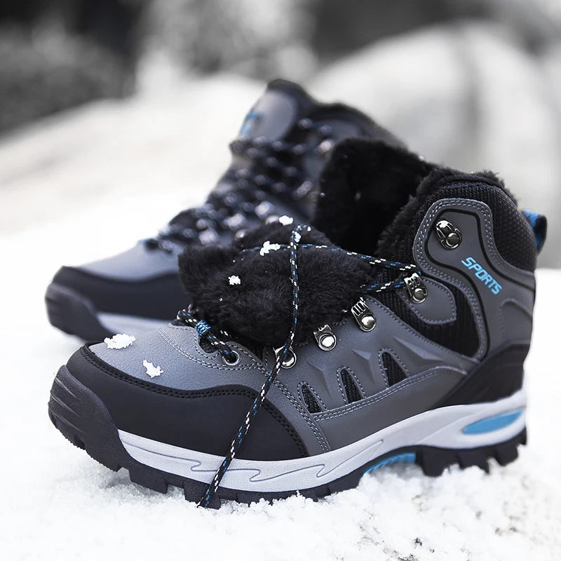 Botas de caminhada ao ar livre de tamanho grande das mulheres dos homens antiderrapante rendas até escalada inverno preto quente pele tênis tamanho 42 trekking caminhadas sapato