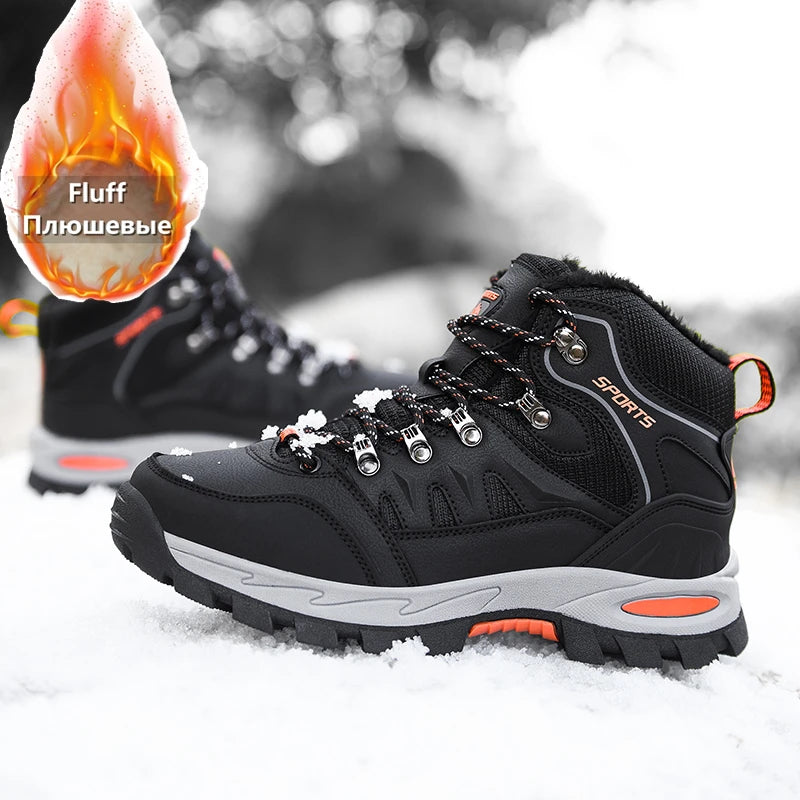 Botas de caminhada ao ar livre de tamanho grande das mulheres dos homens antiderrapante rendas até escalada inverno preto quente pele tênis tamanho 42 trekking caminhadas sapato