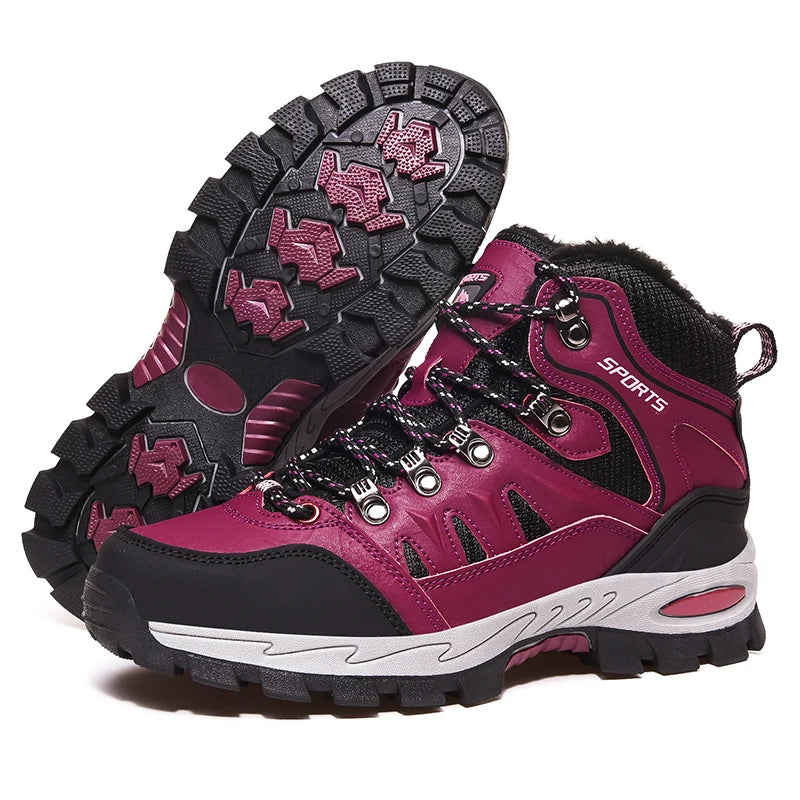 Botas de caminhada ao ar livre de tamanho grande das mulheres dos homens antiderrapante rendas até escalada inverno preto quente pele tênis tamanho 42 trekking caminhadas sapato