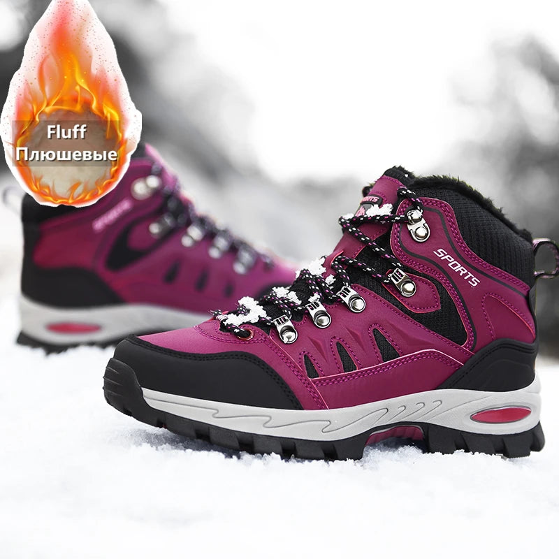 Botas de caminhada ao ar livre de tamanho grande das mulheres dos homens antiderrapante rendas até escalada inverno preto quente pele tênis tamanho 42 trekking caminhadas sapato