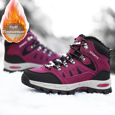 Botas de caminhada ao ar livre de tamanho grande das mulheres dos homens antiderrapante rendas até escalada inverno preto quente pele tênis tamanho 42 trekking caminhadas sapato