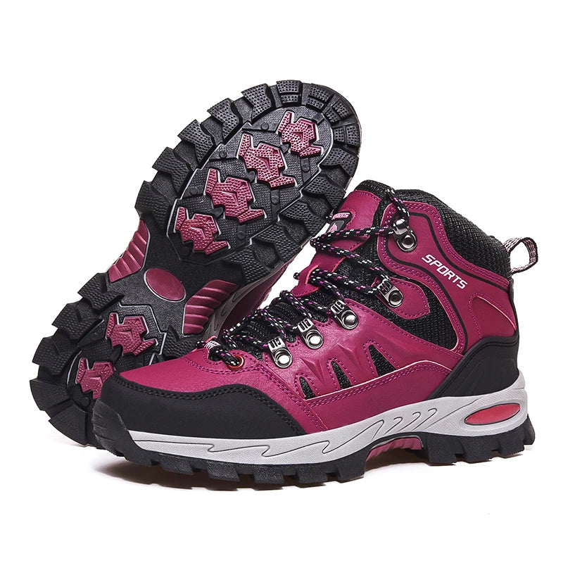 Botas de caminhada ao ar livre de tamanho grande das mulheres dos homens antiderrapante rendas até escalada inverno preto quente pele tênis tamanho 42 trekking caminhadas sapato
