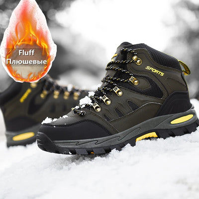Botas de caminhada ao ar livre de tamanho grande das mulheres dos homens antiderrapante rendas até escalada inverno preto quente pele tênis tamanho 42 trekking caminhadas sapato