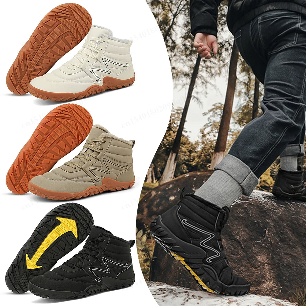 Women Men Winter Booties High-Top Barefoot Trekking Mountain Boots Anti-Skid Hiking Sneakers Outdoor Waterproof Snow Boots