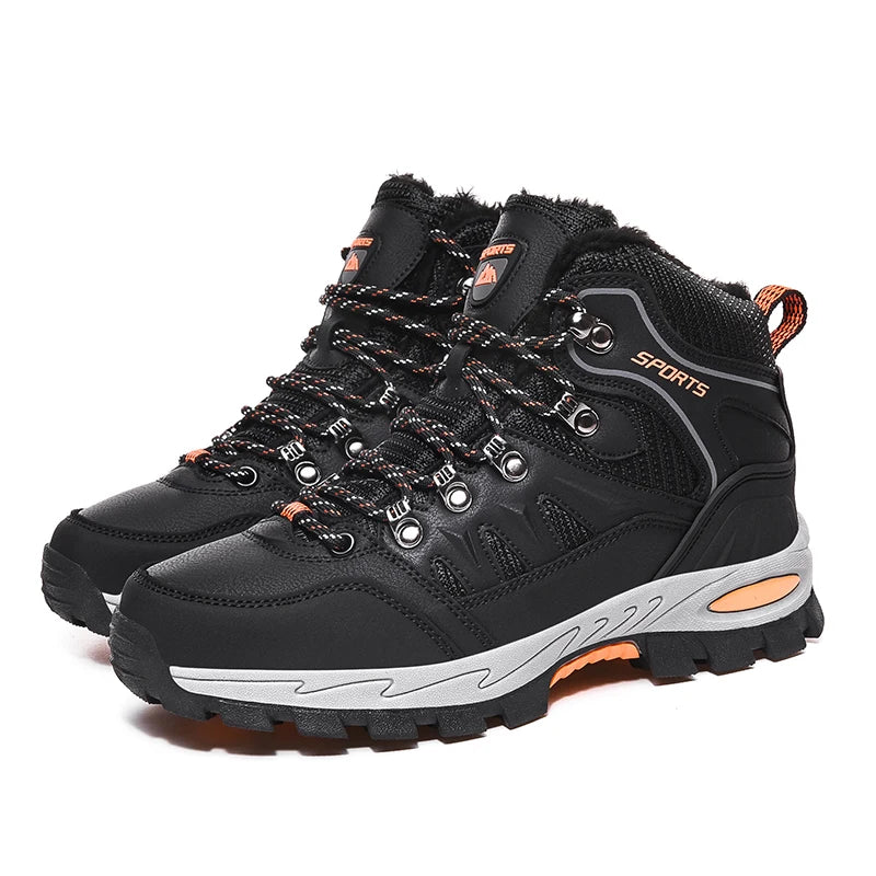 Botas de caminhada ao ar livre de tamanho grande das mulheres dos homens antiderrapante rendas até escalada inverno preto quente pele tênis tamanho 42 trekking caminhadas sapato