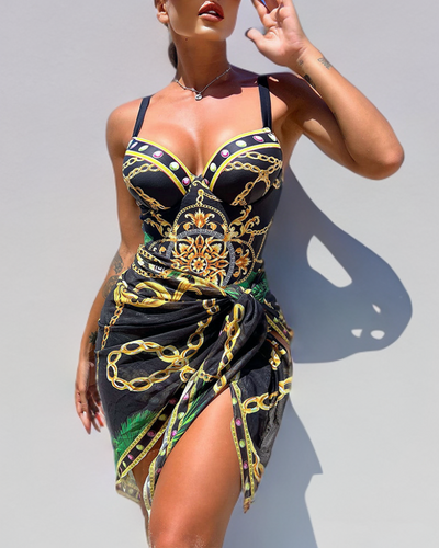 Lena | Push-up One-Piece With Chain Details and Skirt